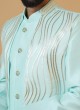 Elegant Firozi Embroidered Jacket Indowestern For Men